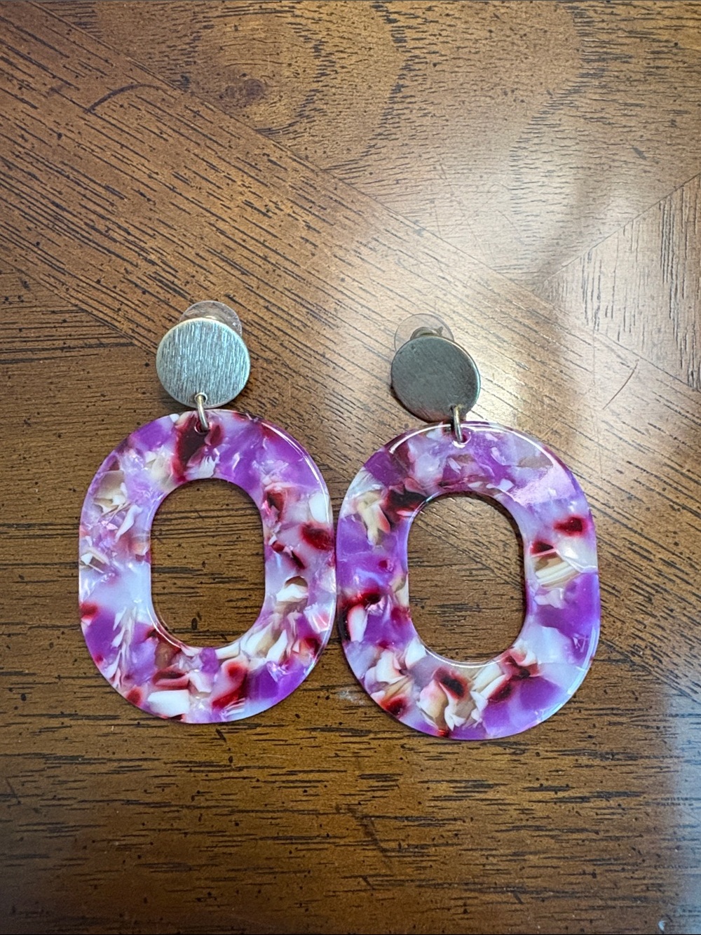 Purple Tortoiseshell Oval Drop Earrings - Women Jewelry